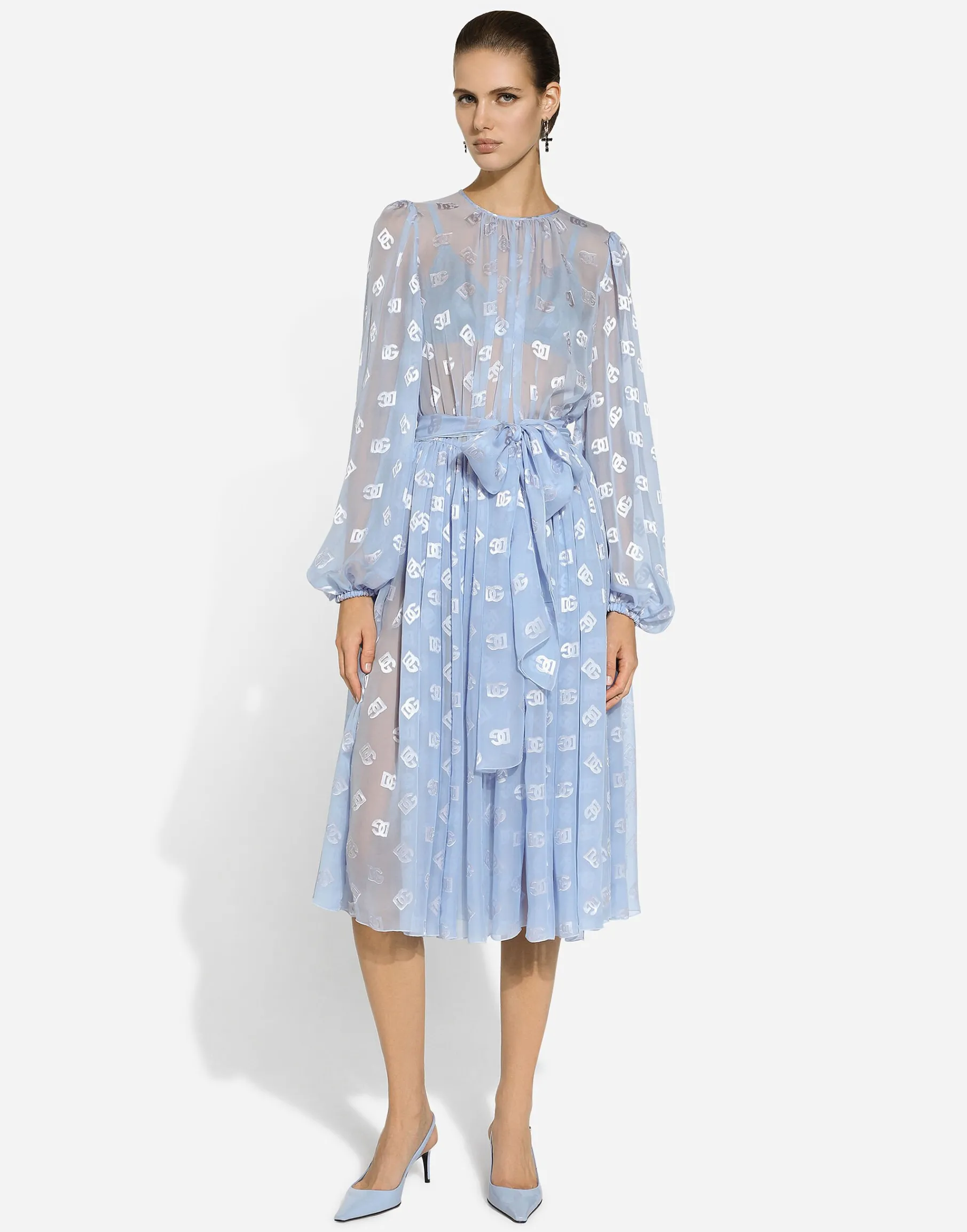 Dévoré silk jacquard calf-length dress with DG logo
