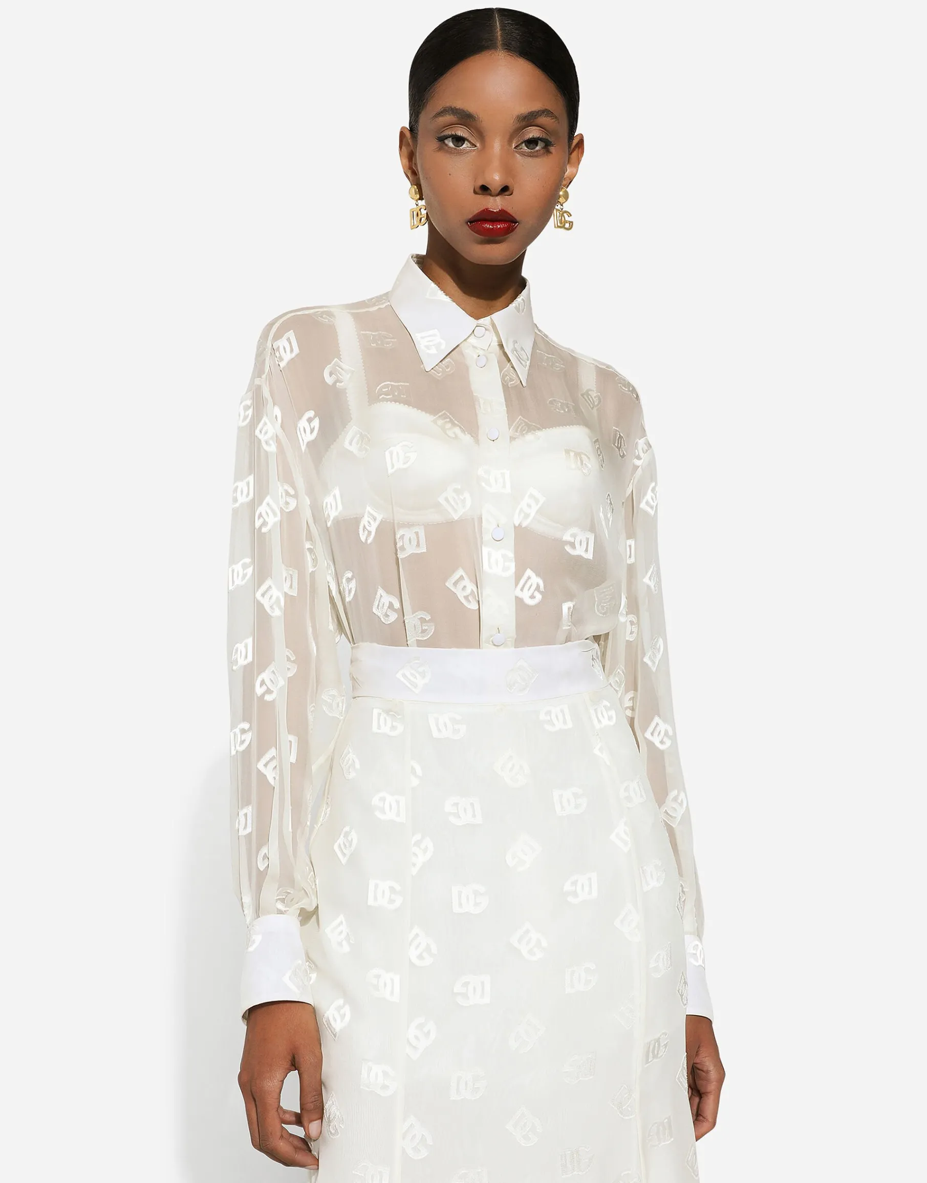 Dévoré silk shirt with DG logo
