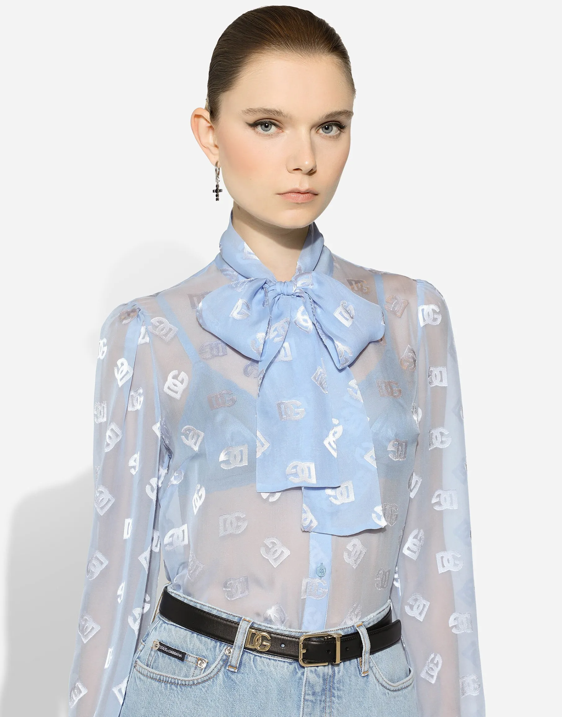 Dévoré silk shirt with DG logo