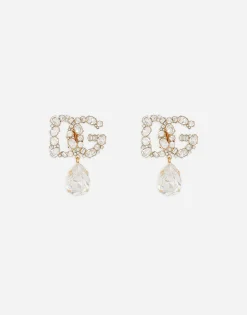 Earrings with DG logo and rhinestone teardrop pendant