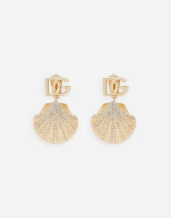 Earrings with rhinestone-detailed shell and DG logo
