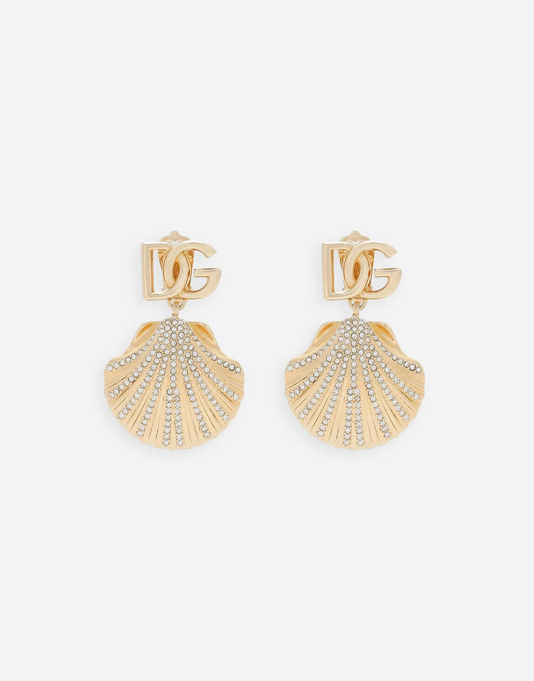 Earrings with rhinestone-detailed shell and DG logo