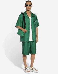 Embroidered silk jogging shorts