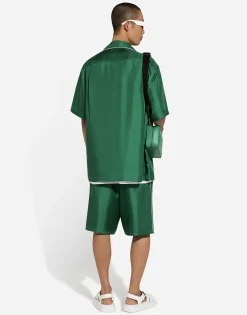 Embroidered silk jogging shorts