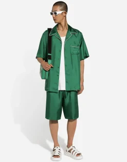Embroidered silk jogging shorts