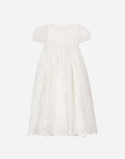 Empire-line embroidered chiffon christening dress with short sleeves