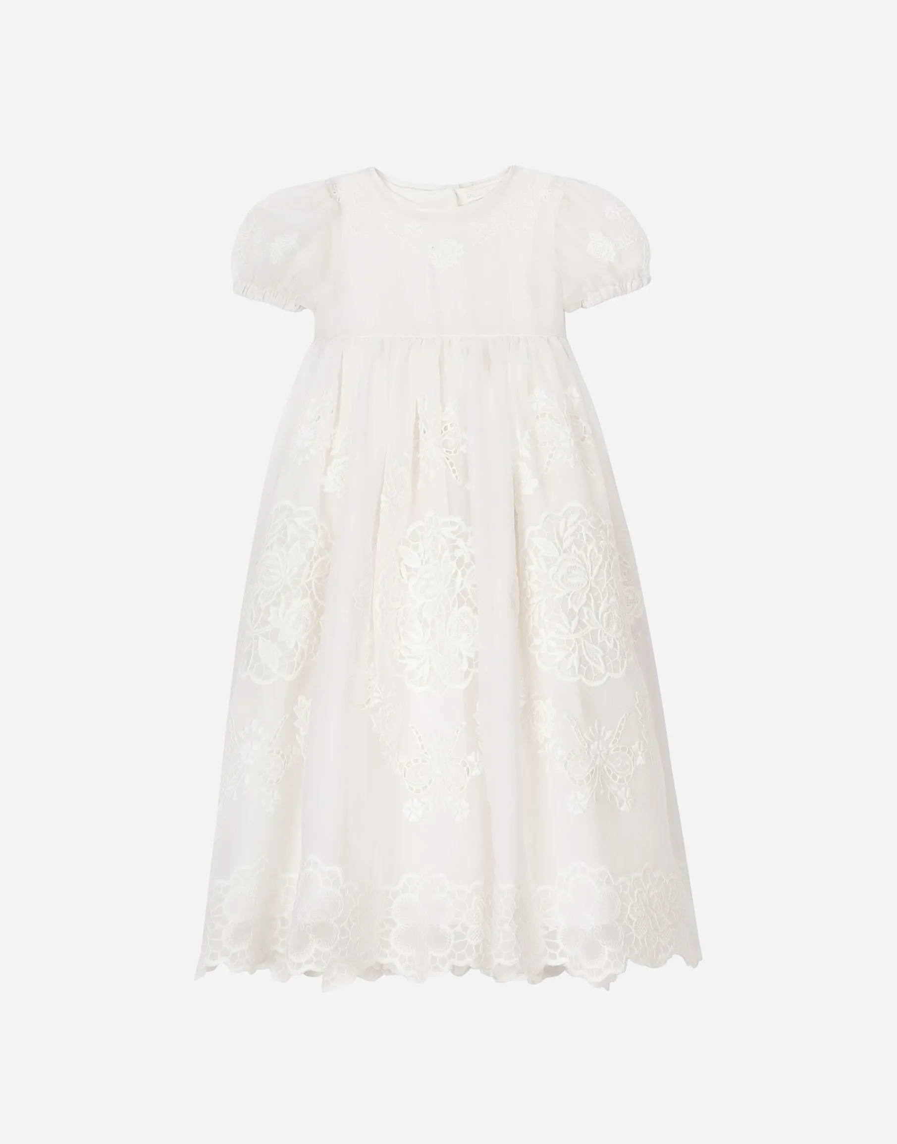 Empire-line embroidered chiffon christening dress with short sleeves