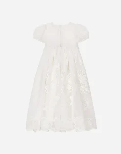 Empire-line embroidered chiffon christening dress with short sleeves
