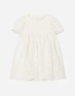 Empire-line lace christening dress with short sleeves