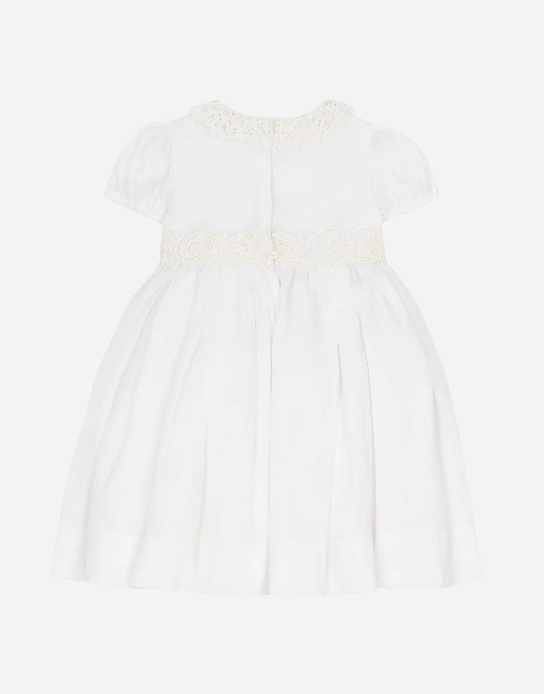 Empire-line muslin christening dress with short sleeves
