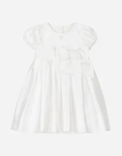 Empire-line silk mikado christening dress with short sleeves