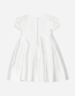 Empire-line silk mikado christening dress with short sleeves