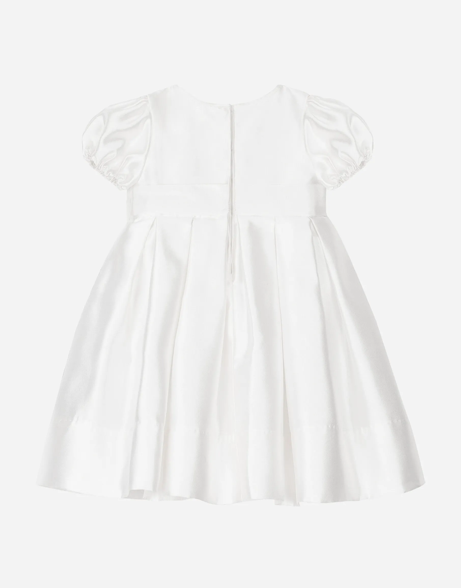 Empire-line silk mikado christening dress with short sleeves