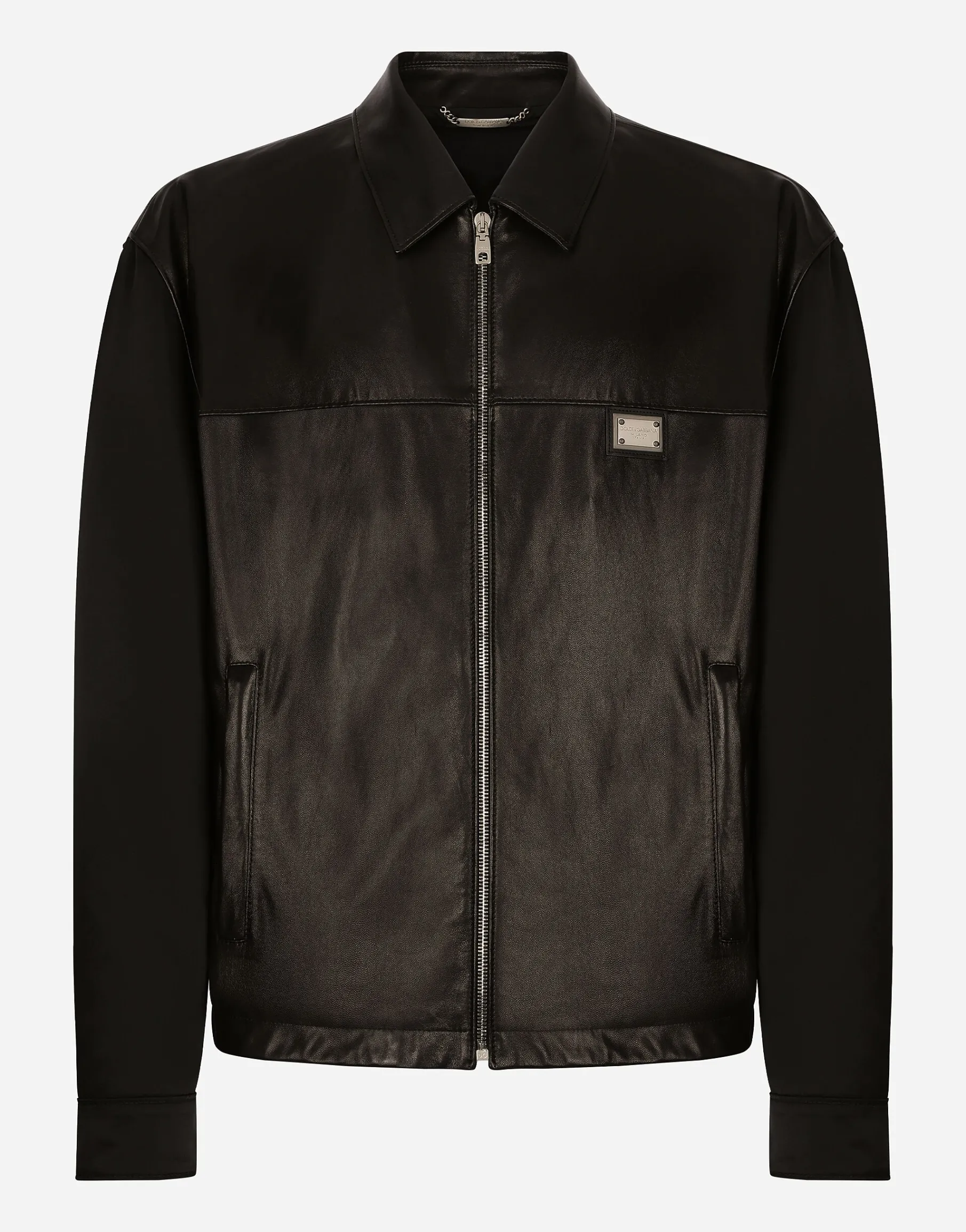 Fabric and leather jacket