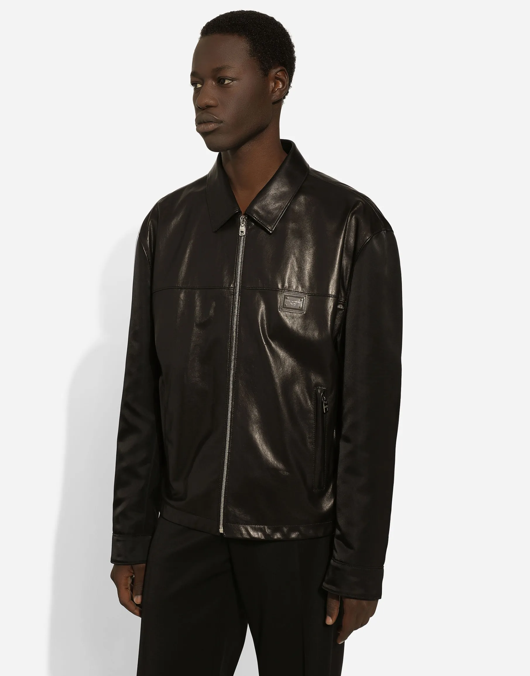 Fabric and leather jacket