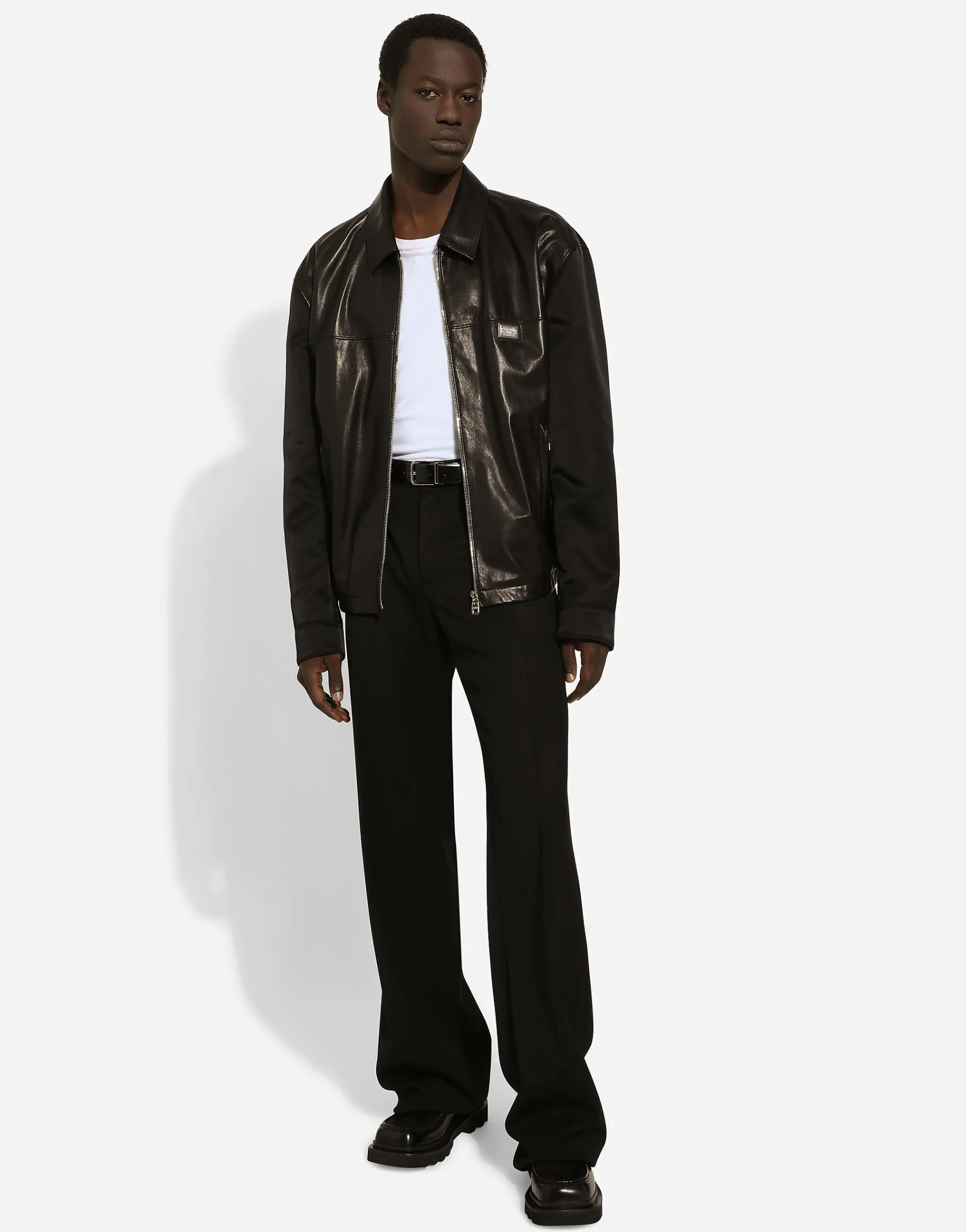 Fabric and leather jacket