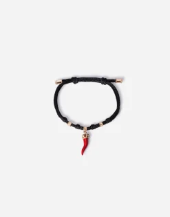 Fabric Good luck bracelet with enameled yellow gold pendant charm