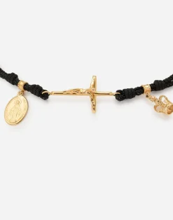 Fabric Sicily bracelet with 18kt gold pendant charms