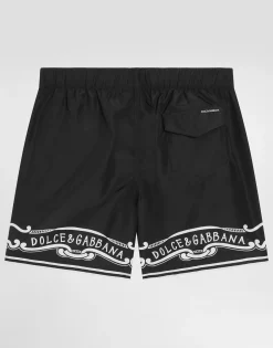 Fabric swim trunks with bandanna print