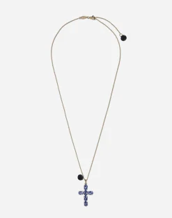 Family cross and rose pendats on yellow gold chain