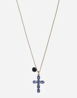Family cross and rose pendats on yellow gold chain