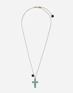 Family cross pendant with emeralds