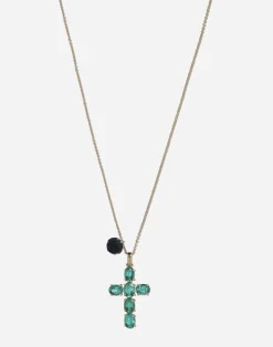 Family cross pendant with emeralds