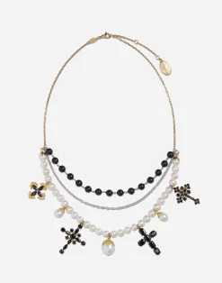 Family necklace in yellow and white gold black sapphires