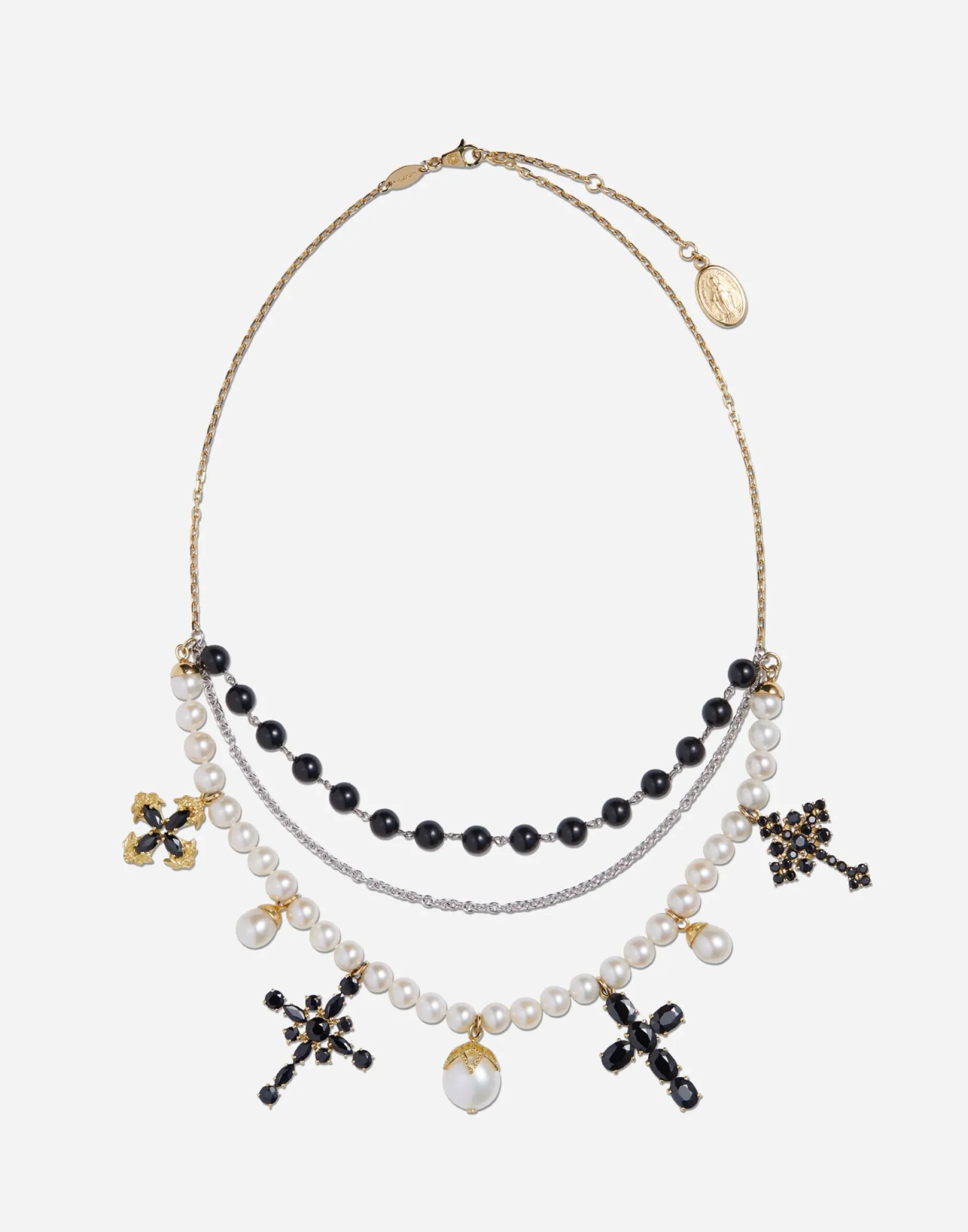 Family necklace in yellow and white gold black sapphires
