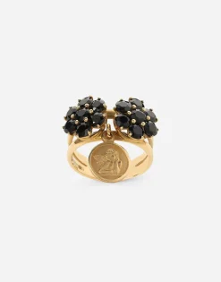 Family ring in yellow 18kt gold with black sapphires