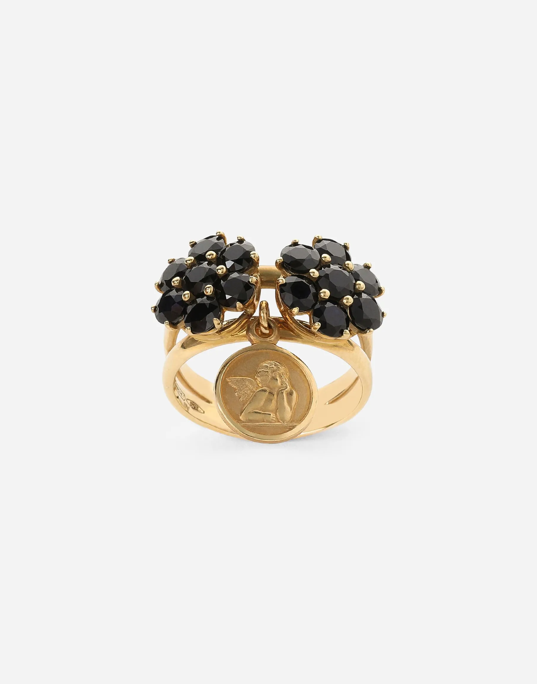 Family ring in yellow 18kt gold with black sapphires