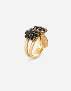 Family ring in yellow 18kt gold with black sapphires
