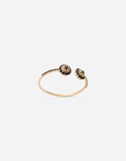 Family yellow gold bracelet with rosette motif and black sapphire