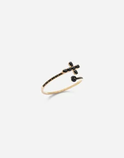 Family yellow gold bracelet with cross, black sapphire and jade