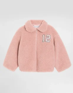 Faux fur jacket with patch