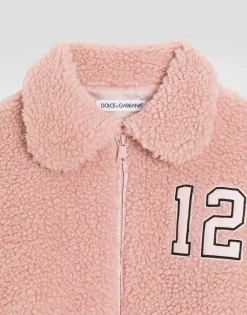 Faux fur jacket with patch
