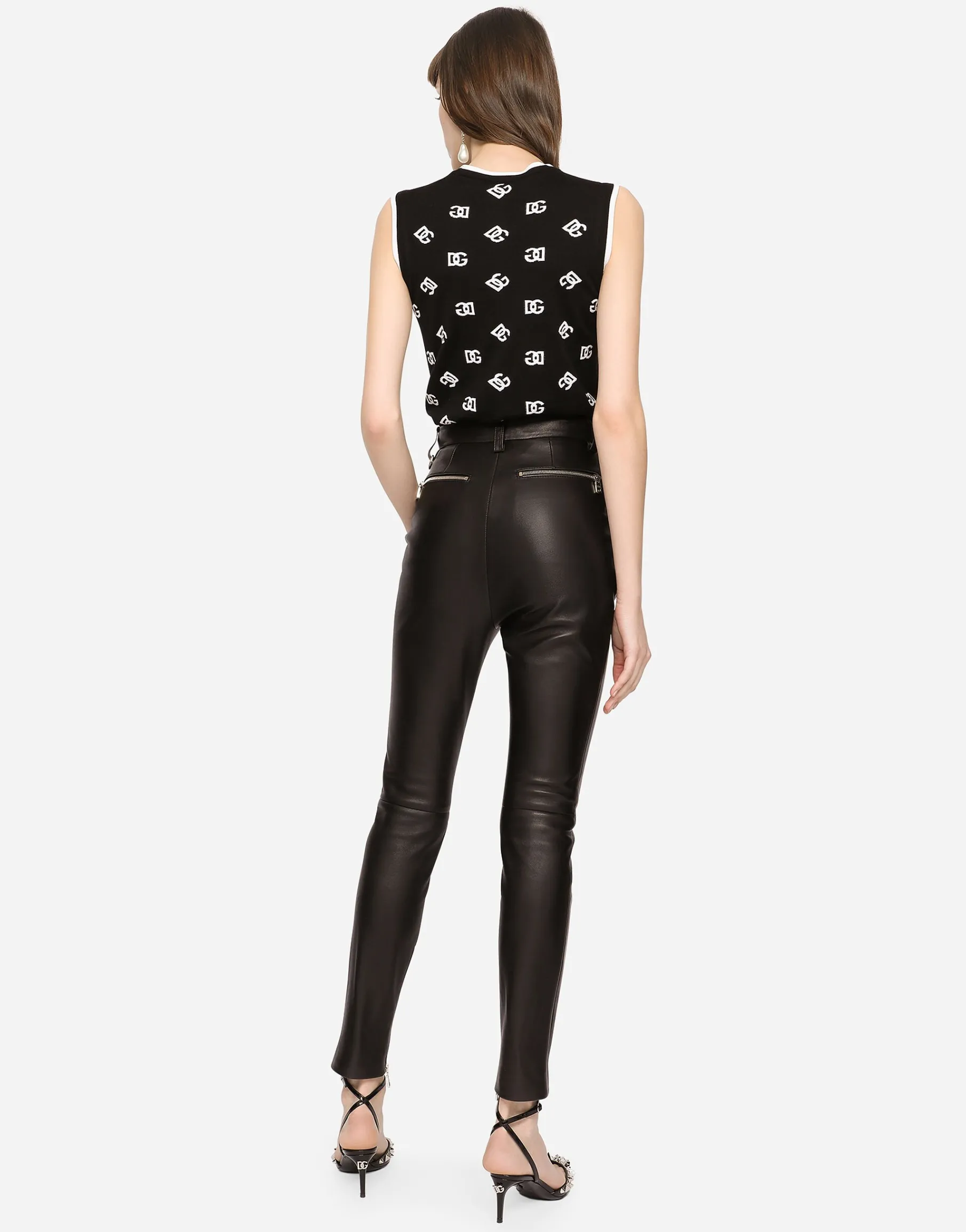 Faux leather jeans with zipper