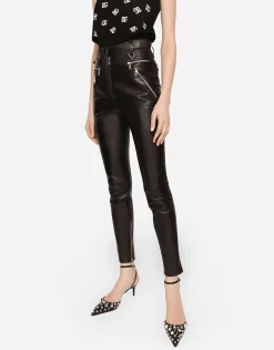 Faux leather jeans with zipper
