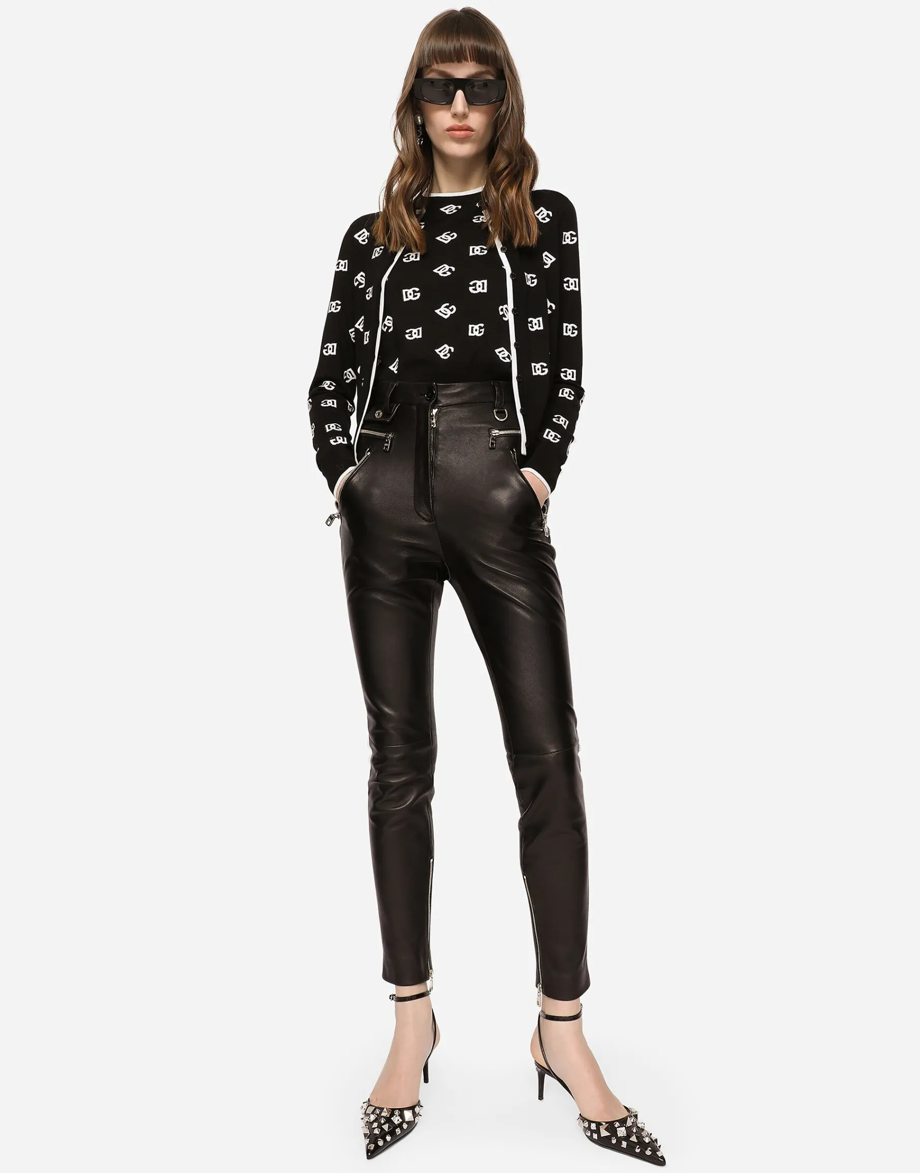 Faux leather jeans with zipper