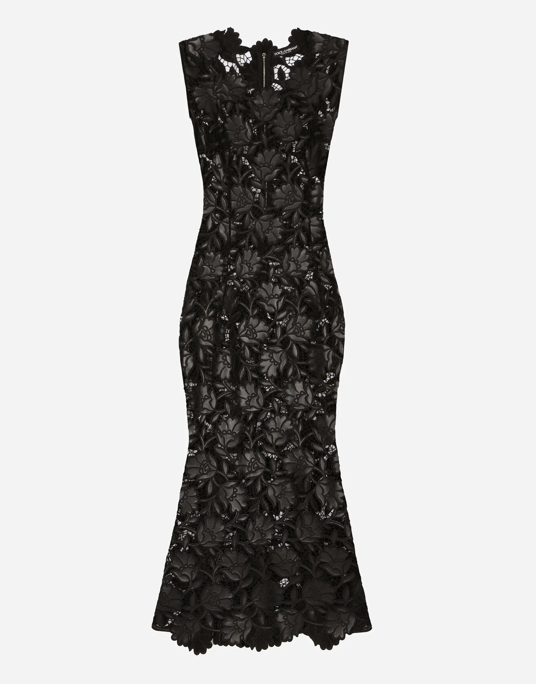 Faux leather macramé calf-length dress