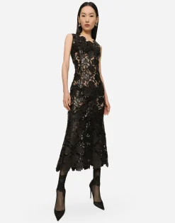 Faux leather macramé calf-length dress