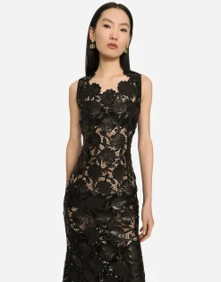 Faux leather macramé calf-length dress