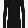 Fine-rib cotton granddad-neck T-shirt