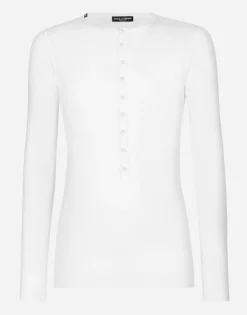 Fine-rib cotton granddad-neck T-shirt