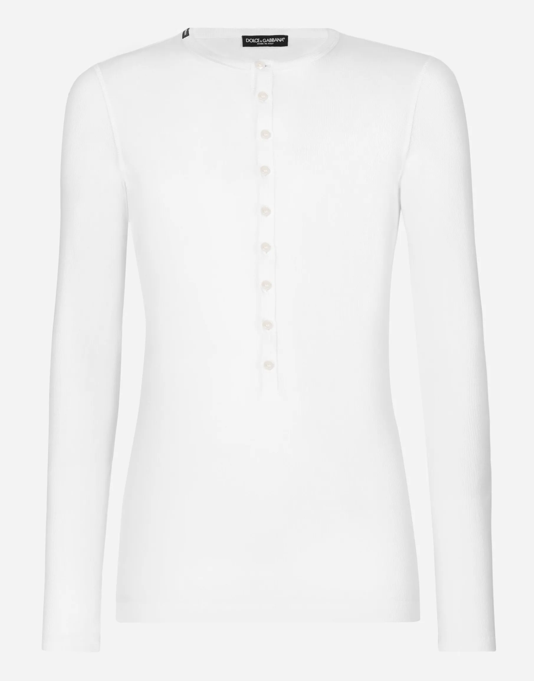 Fine-rib cotton granddad-neck T-shirt