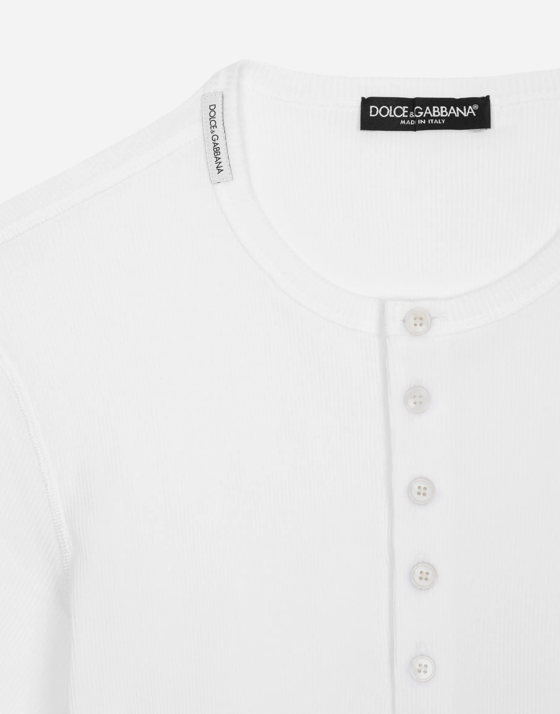Fine-rib cotton granddad-neck T-shirt