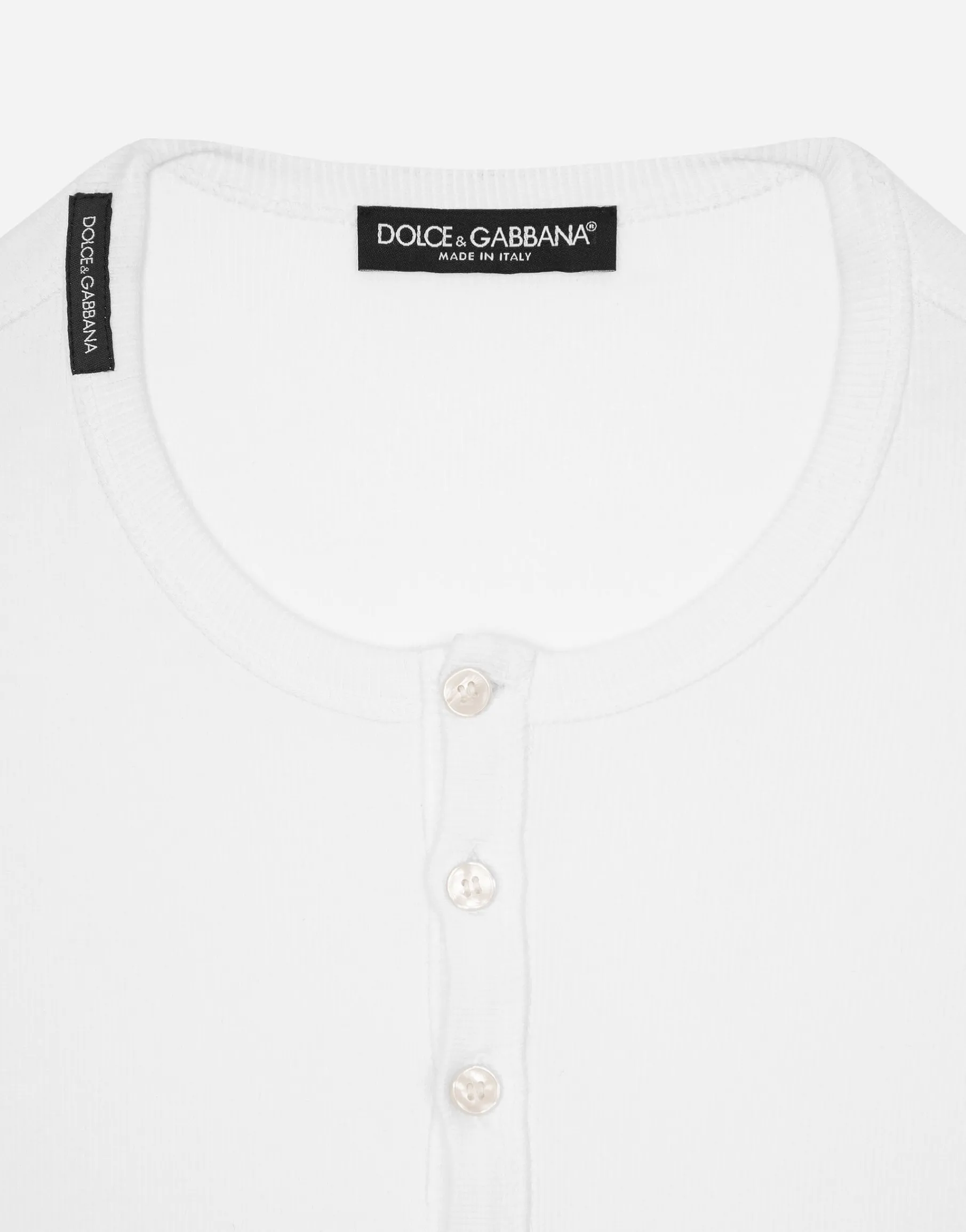 Fine-rib cotton granddad-neck T-shirt