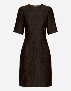 Fit-and-flare midi dress in floral jacquard