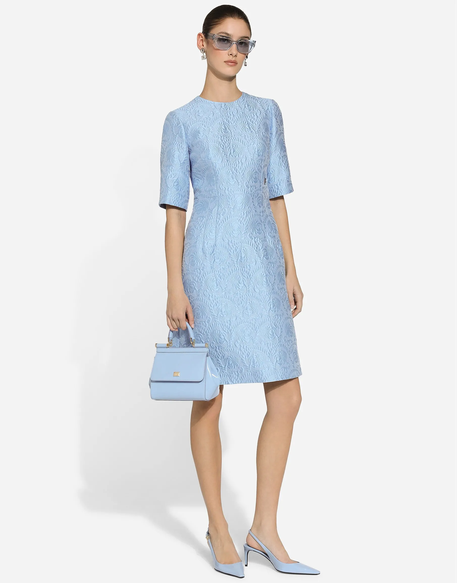 Fit-and-flare midi dress in floral jacquard