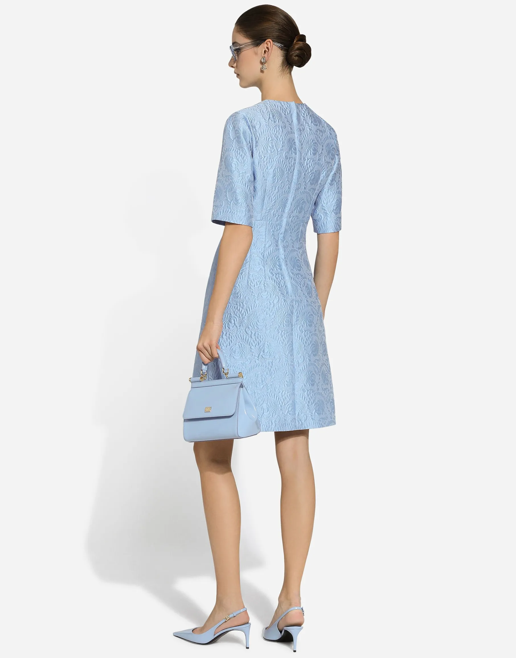 Fit-and-flare midi dress in floral jacquard